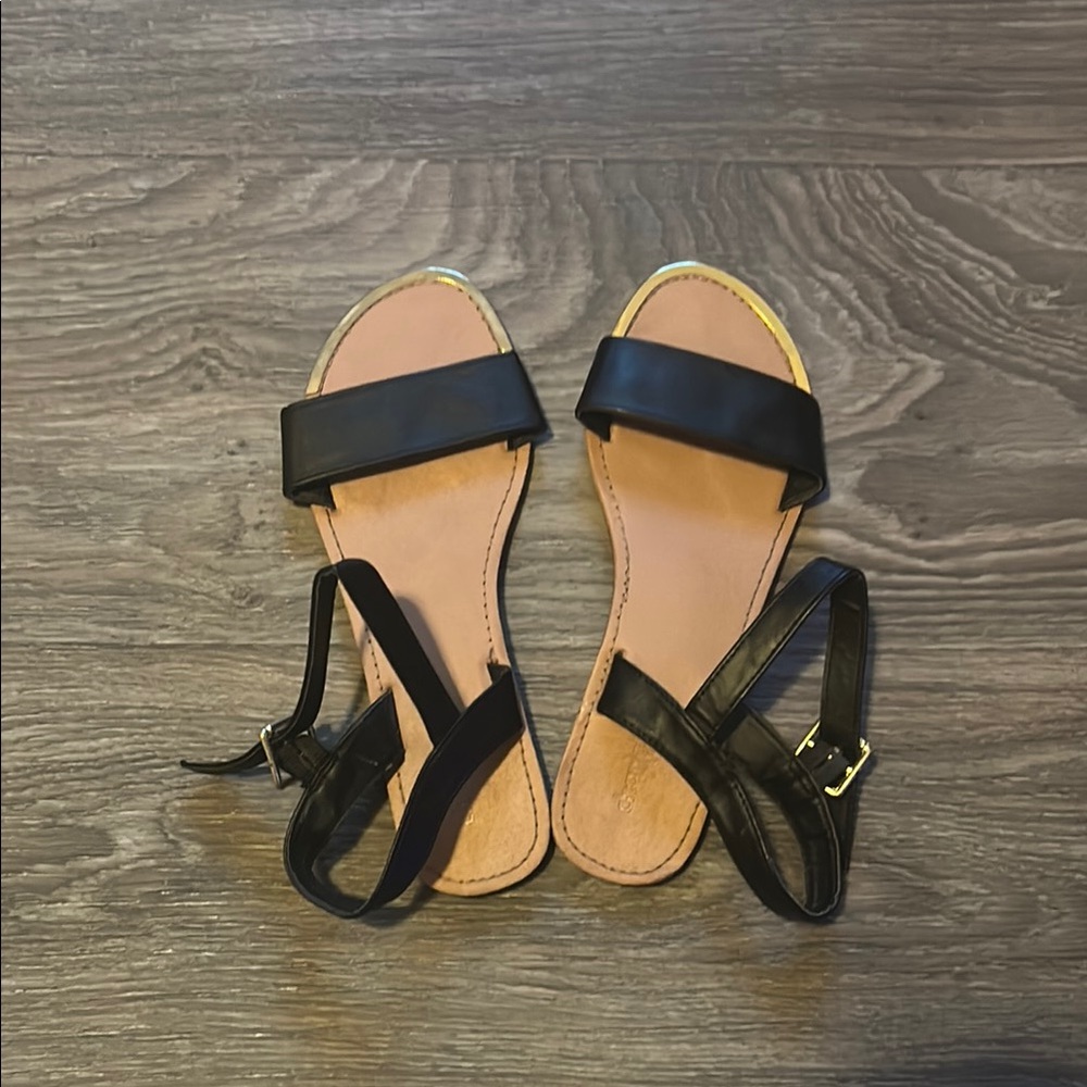 Charlotte Russe Black and Tan Flat Sandals